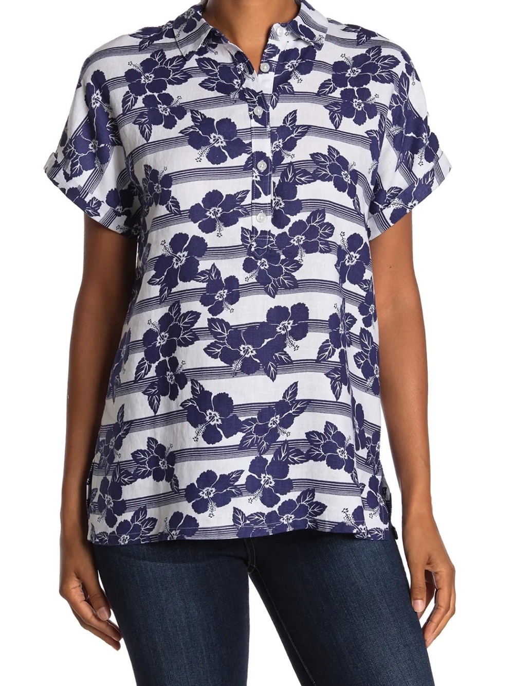 Tommy Bahama 100% Linen Floral Hawaii Beach Blouse Shirt Size Large Tropical L68